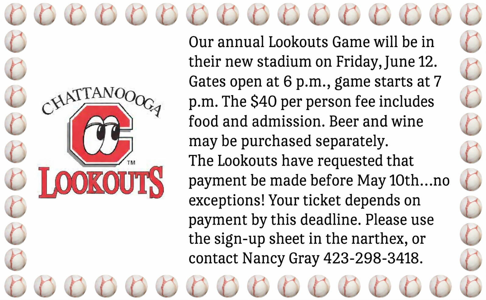 Chattanooga Lookouts game announcement